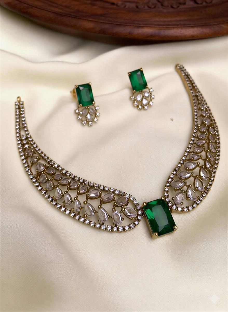 Fancy kf Brass Gold-plated Green Jewellery Set