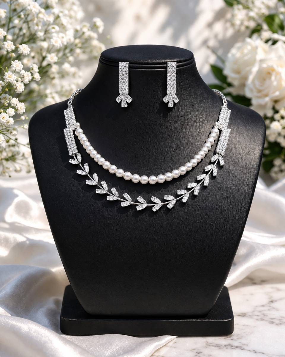 DadaJewells Silver, Crystal, Sterling Silver, Alloy Sterling Silver Silver, White Jewellery Set