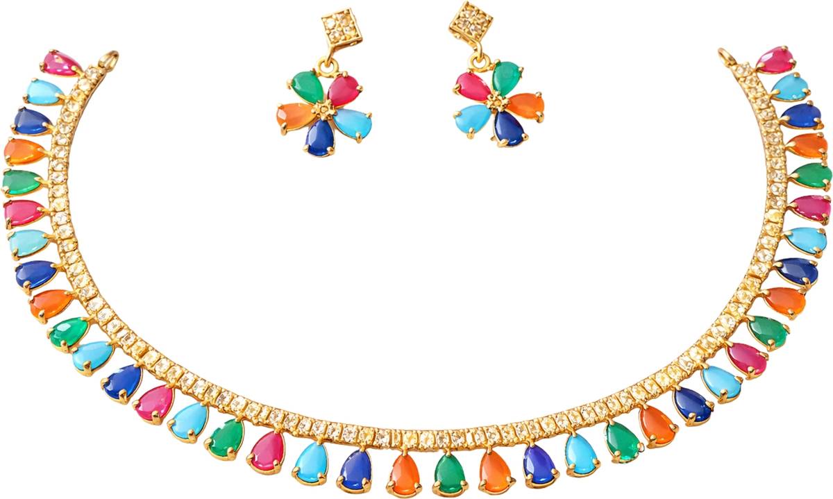 Henuka Brass Gold-plated Multicolor Jewellery Set