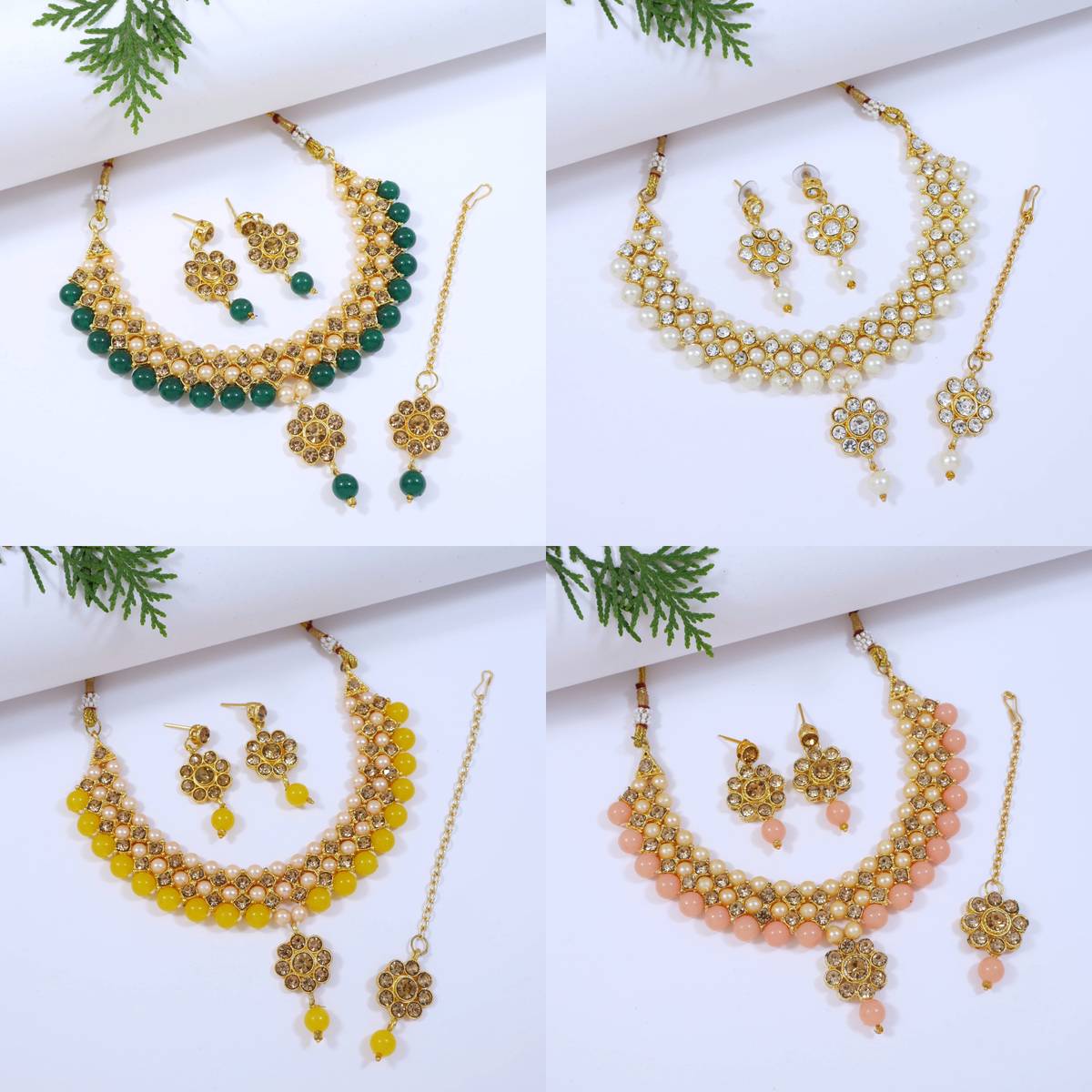 nezuka Alloy Gold-plated Multicolor, Green, White, Yellow Jewellery Set
