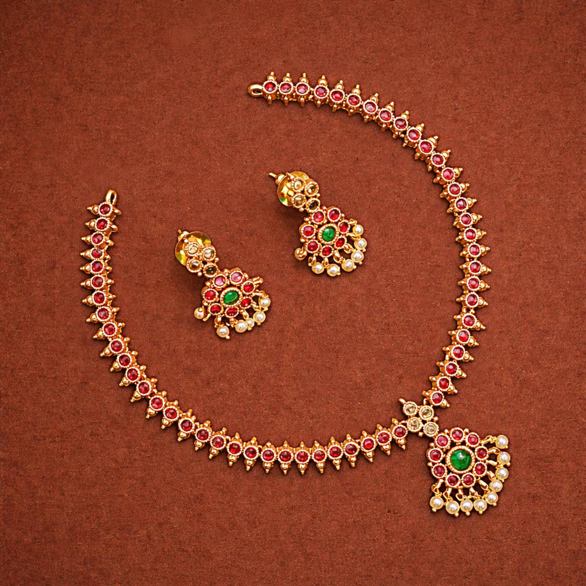 Vallora Brass, Copper Gold-plated Multicolor Jewellery Set