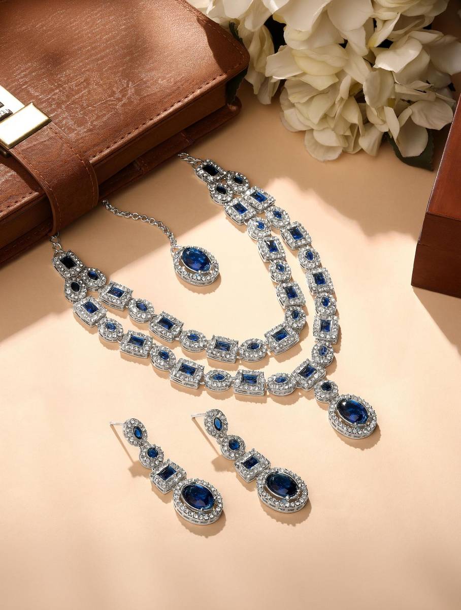 Atasi International Alloy Silver, Blue Jewellery Set