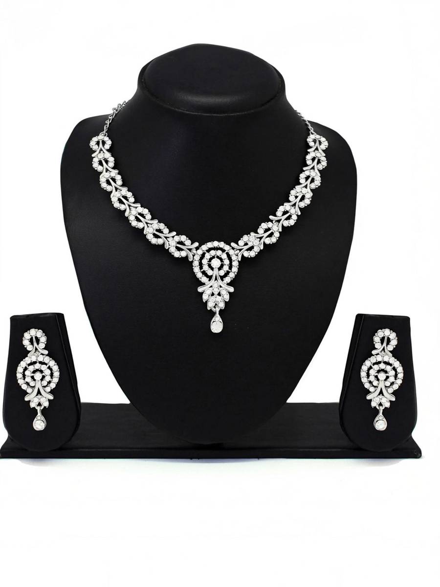 Atasi International Alloy Rhodium White Jewellery Set