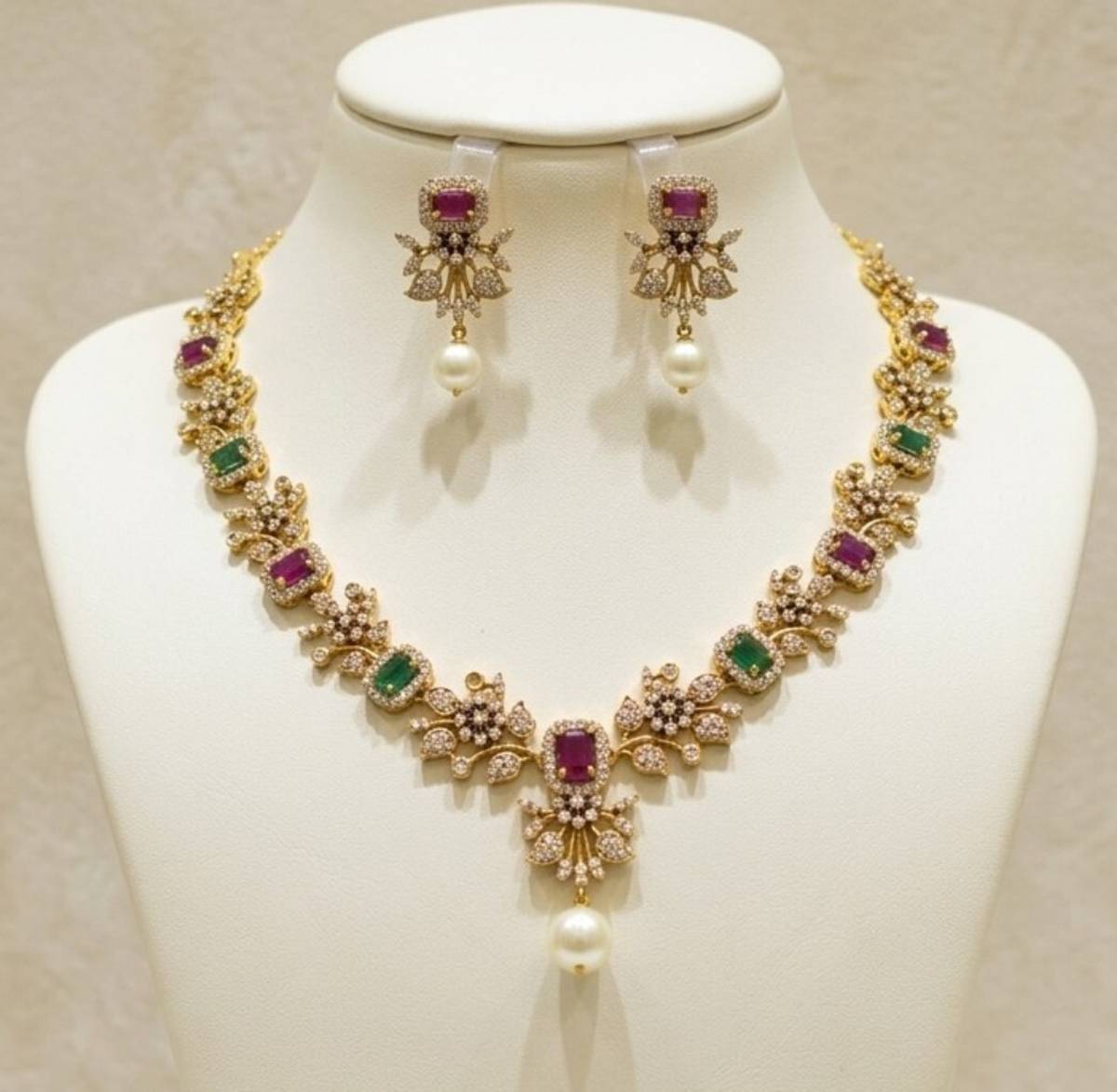 Manaal Brass Gold-plated Multicolor Jewellery Set