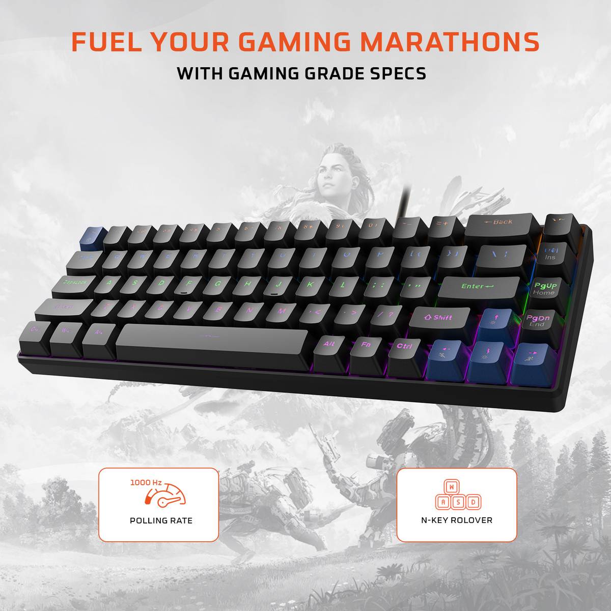 EVOFOX Katana S Mini Mechanical with Silent Red Switches & Rainbow Backlighting Wired USB Tenkeyless Gaming Keyboard Compatible with Desktop, Laptop, Mac with Compact Tenkeyless Layout, Smooth Red Mechanical Switches, Whisper-Quiet Keystrokes, Backlit LED Illumination — photo 3