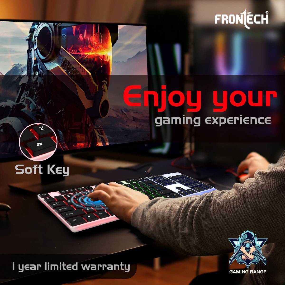 Frontech KB-0042 Wired Keyboard | RGB Backlight | 104 Keys Wired USB Standard Gaming Keyboard Compatible with Desktop, Laptop, Mac with gaming mode ,stand support,multimedia_keys — photo 5
