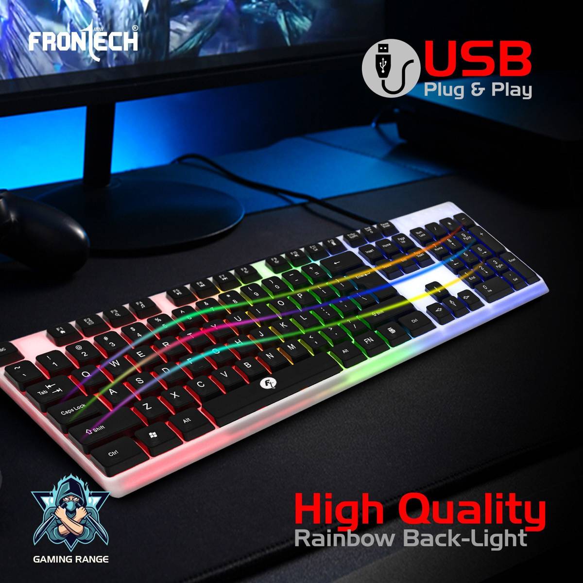 Frontech KB-0042 Wired Keyboard | RGB Backlight | 104 Keys Wired USB Standard Gaming Keyboard Compatible with Desktop, Laptop, Mac with gaming mode ,stand support,multimedia_keys — photo 4
