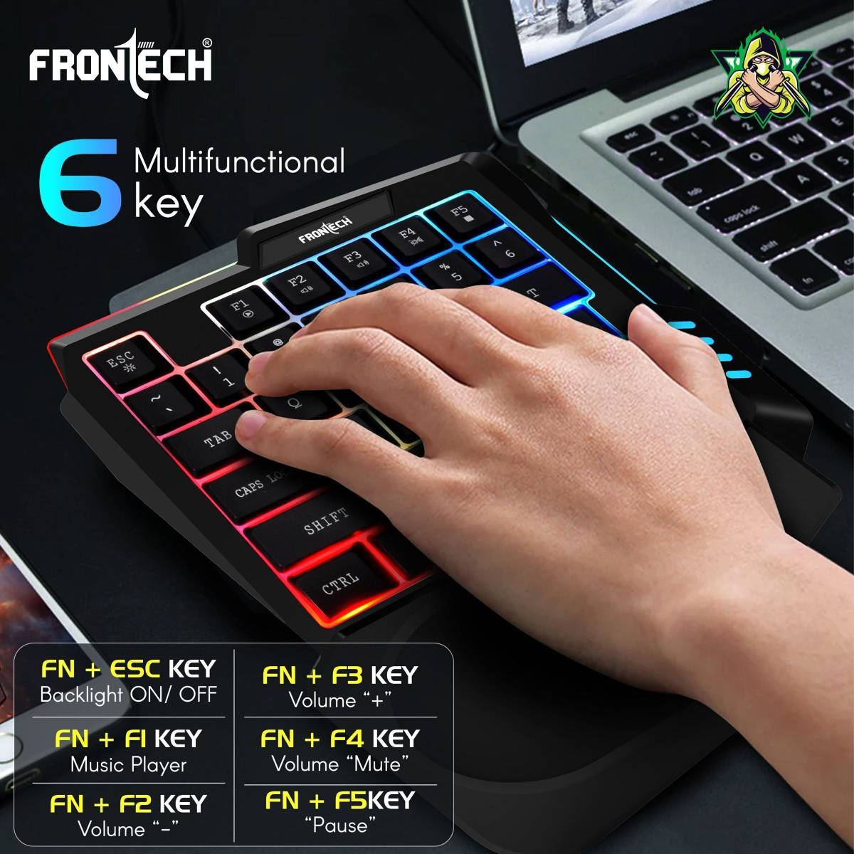 Frontech KB-0008P Wired USB Handheld Gaming Keyboard Compatible with Desktop, Tablet, Laptop — photo 4