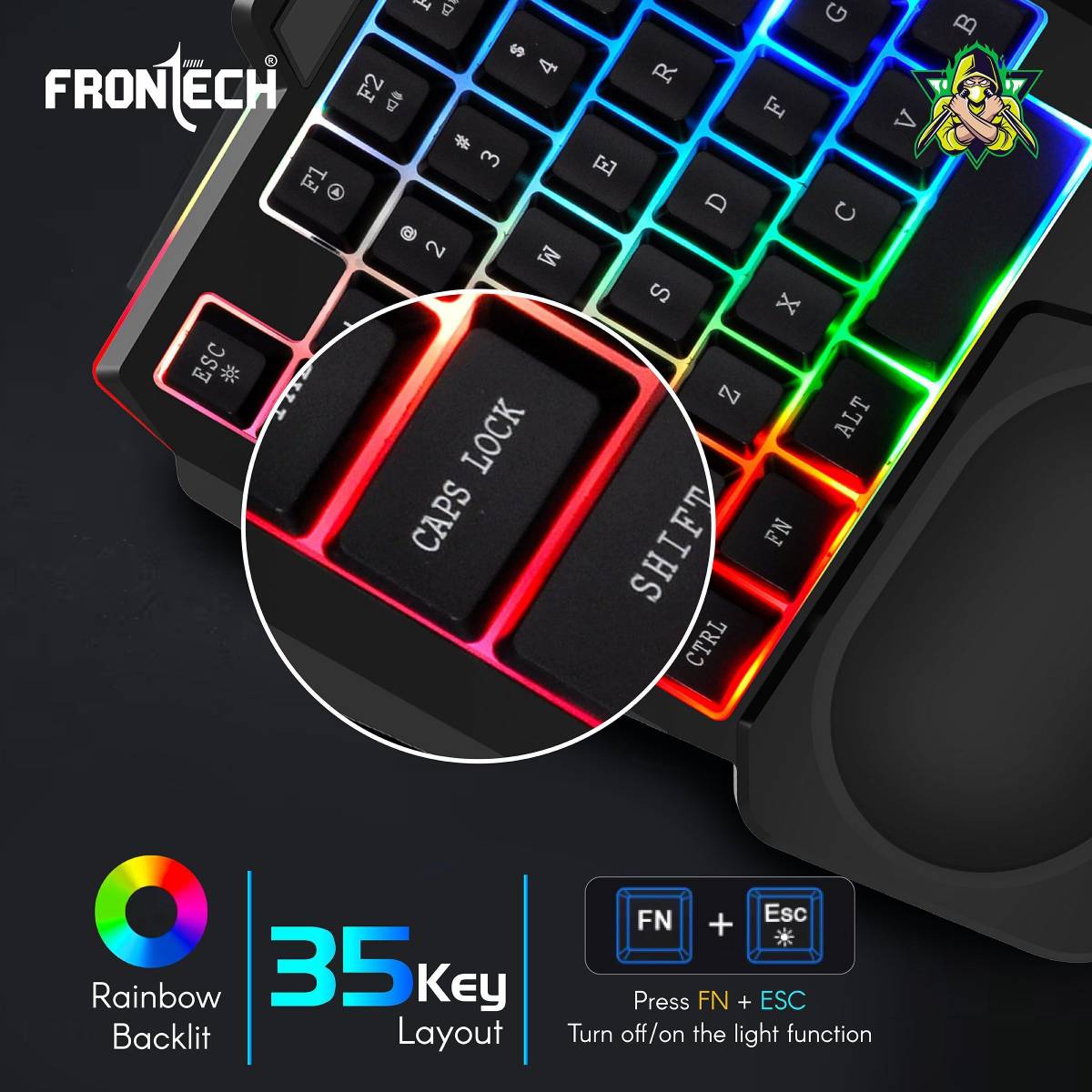 Frontech KB-0008P Wired USB Handheld Gaming Keyboard Compatible with Desktop, Tablet, Laptop — photo 3