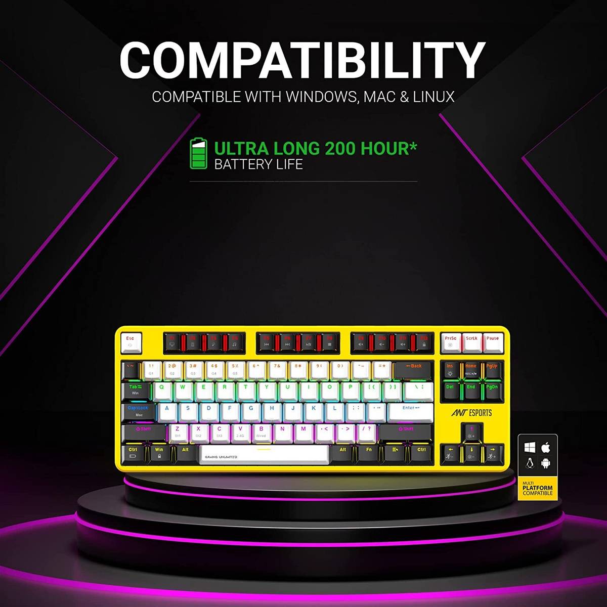 Ant Esports MK4500 Pro TKL I Red Switch 87 Keys Mechanical 2.4G/BT5.0/Wired Wireless Standard Gaming Keyboard Compatible with Desktop, Laptop, Mac multimedia_keys,MK4500 Pro — photo 5
