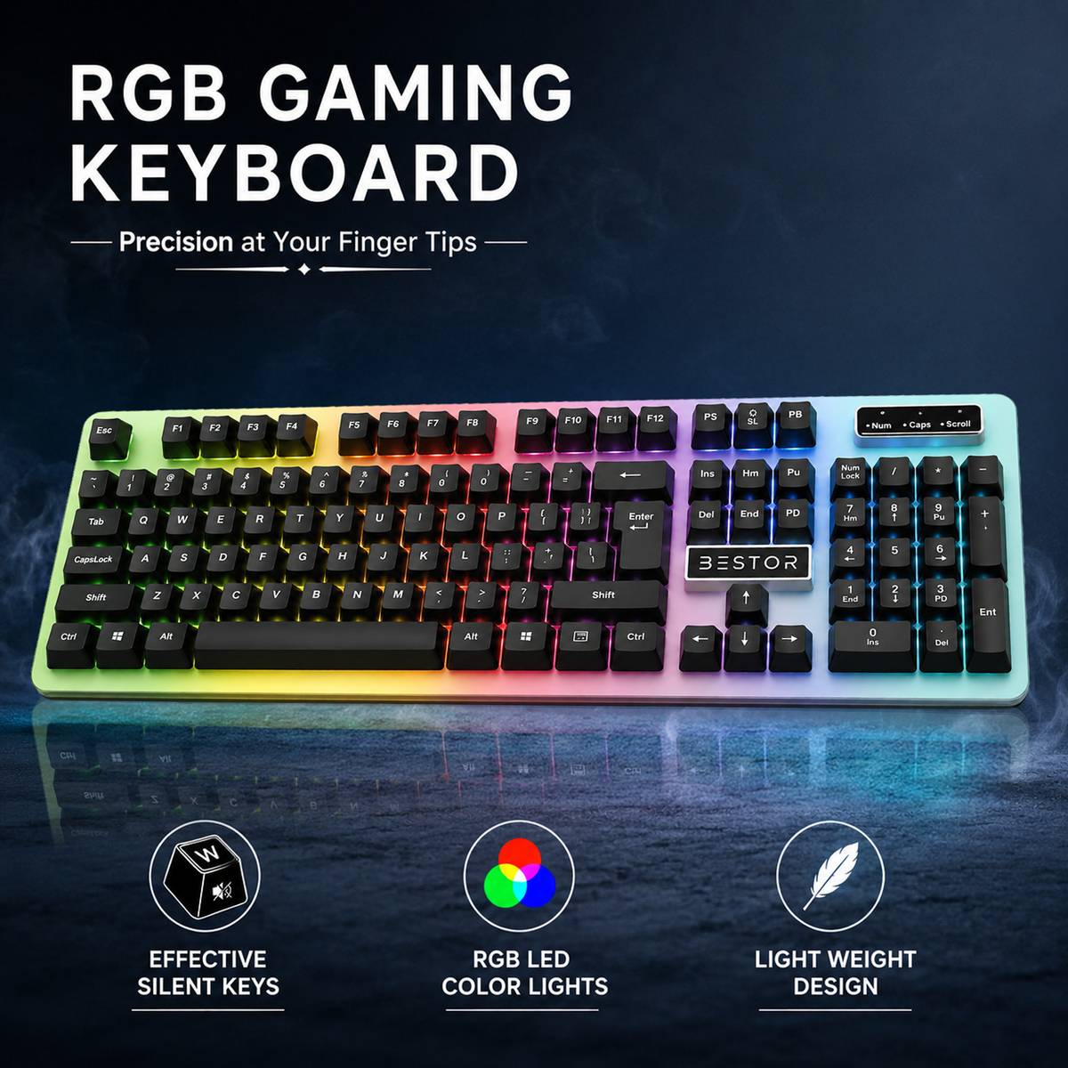 RGB Gaming Keyboard High-Precision Silent Keys Lightweight Design Plug & Play Wired USB Standard Gaming Keyboard Compatible with Desktop, Laptop — photo 2