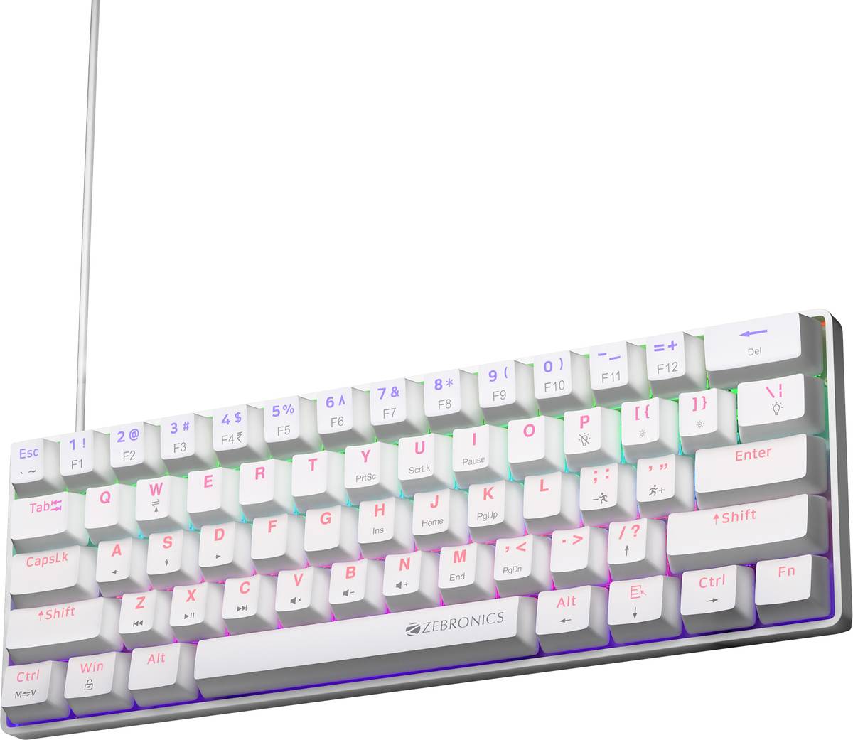 ZEBRONICS ZEB-MK1 Wired USB Tenkeyless Gaming Keyboard Compatible with Desktop, Laptop, Mac Silent linear Red Switches, 26 Anti Ghosting, Double shot KeyCaps, 17 LED Modes, 61 keys,Mechanical