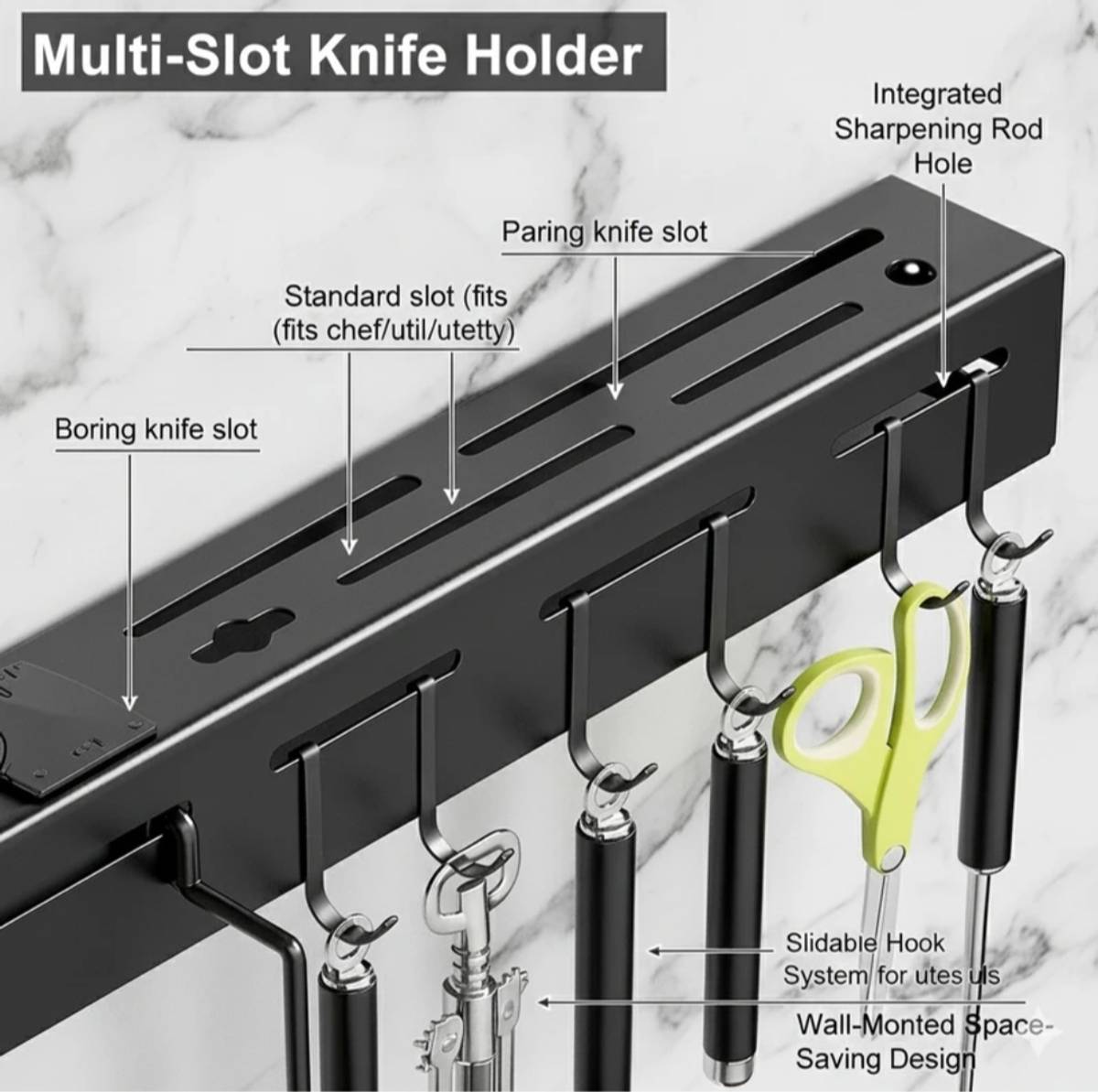 Cutlery Kitchen Rack Plastic, Iron Kitchen Hanging Rack | Kitchen Storage Rack Modern Design Self Adhesive — photo 4