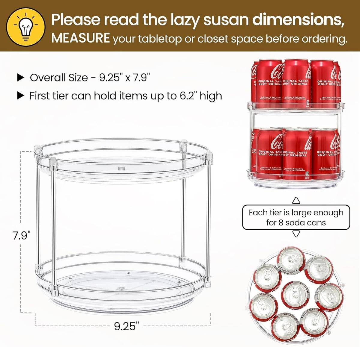 Xpandio Plate Kitchen Rack Plastic 2 Tier Lazy Susan Turntable Organizer 9.25'' Rotating Spice Rack Organization — photo 2