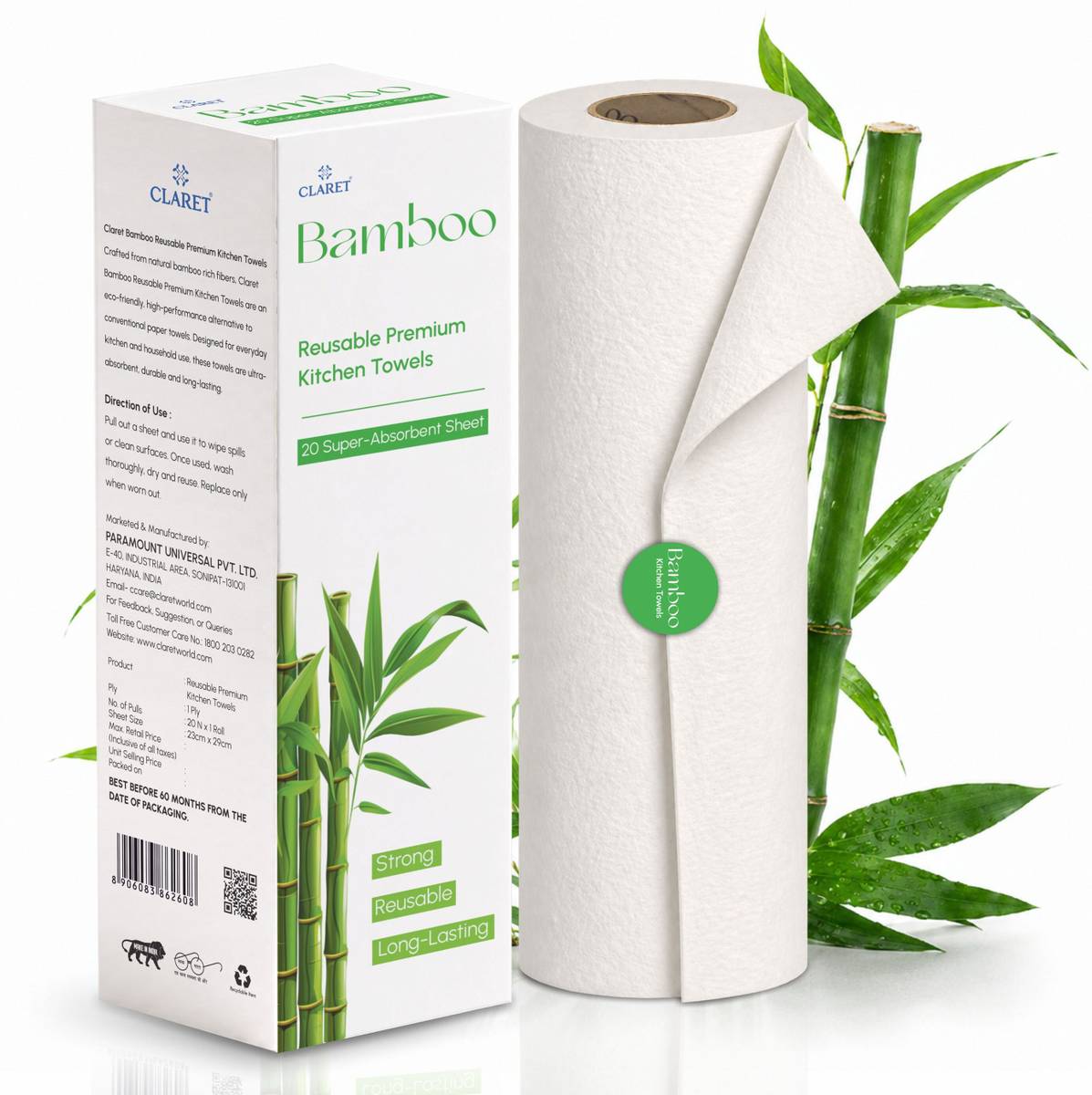 CLARET Bamboo Reusable Premium Kitchen Towel | Washable, Ultra Absorbent | Pack of 1