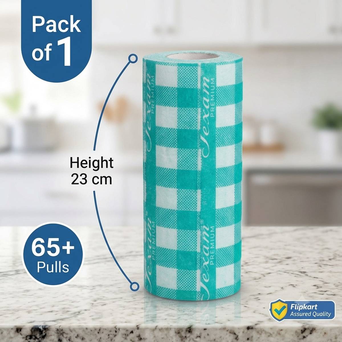 Premium Reusable & Washable Kitchen Wipe Roll Non Woven (Cyan Checkered)