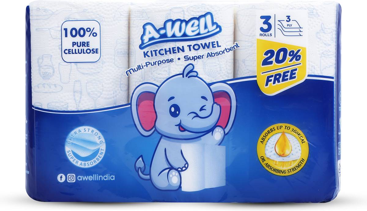 A-Well A-Well Kitchen Tissue Roll 3X90 | Extra Strong & Highly Absorbent