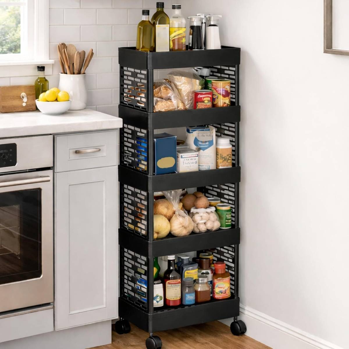 5 Layer Black Tier Rolling Storage Kitchen Storage Organizer Kitchen Trolley Plastic Kitchen Trolley — photo 2