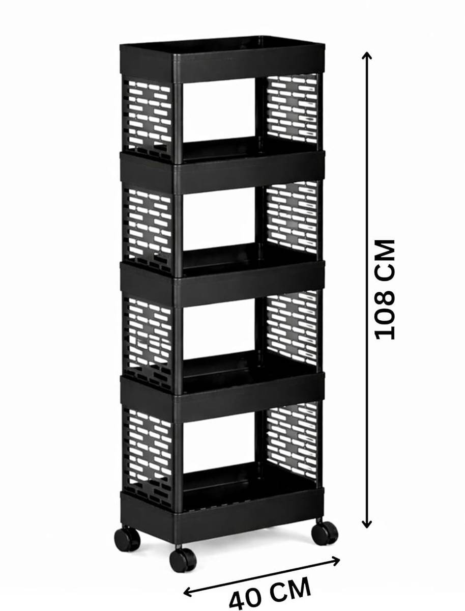 5 Layer Black Tier Rolling Storage Kitchen Storage Organizer Kitchen Trolley Plastic Kitchen Trolley — photo 3