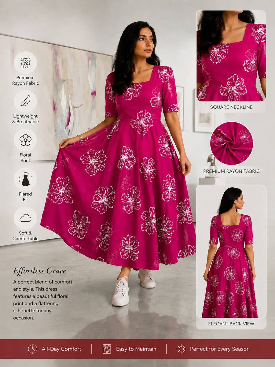 Anseetaram Women Fit and Flare Pink Midi/Calf Length Dress — photo 2