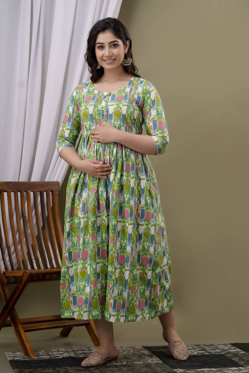 Fashion4Word Women Fit and Flare Green Maxi/Full Length Dress
