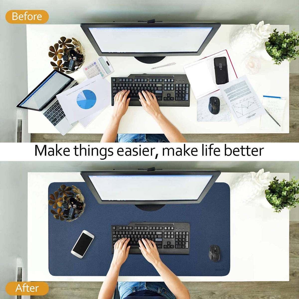 trandoria PU Leather Desk Mat Laptop Keyboard Mouse Pad Waterproof Non Slip Base Dual Sided Mousepad — photo 4
