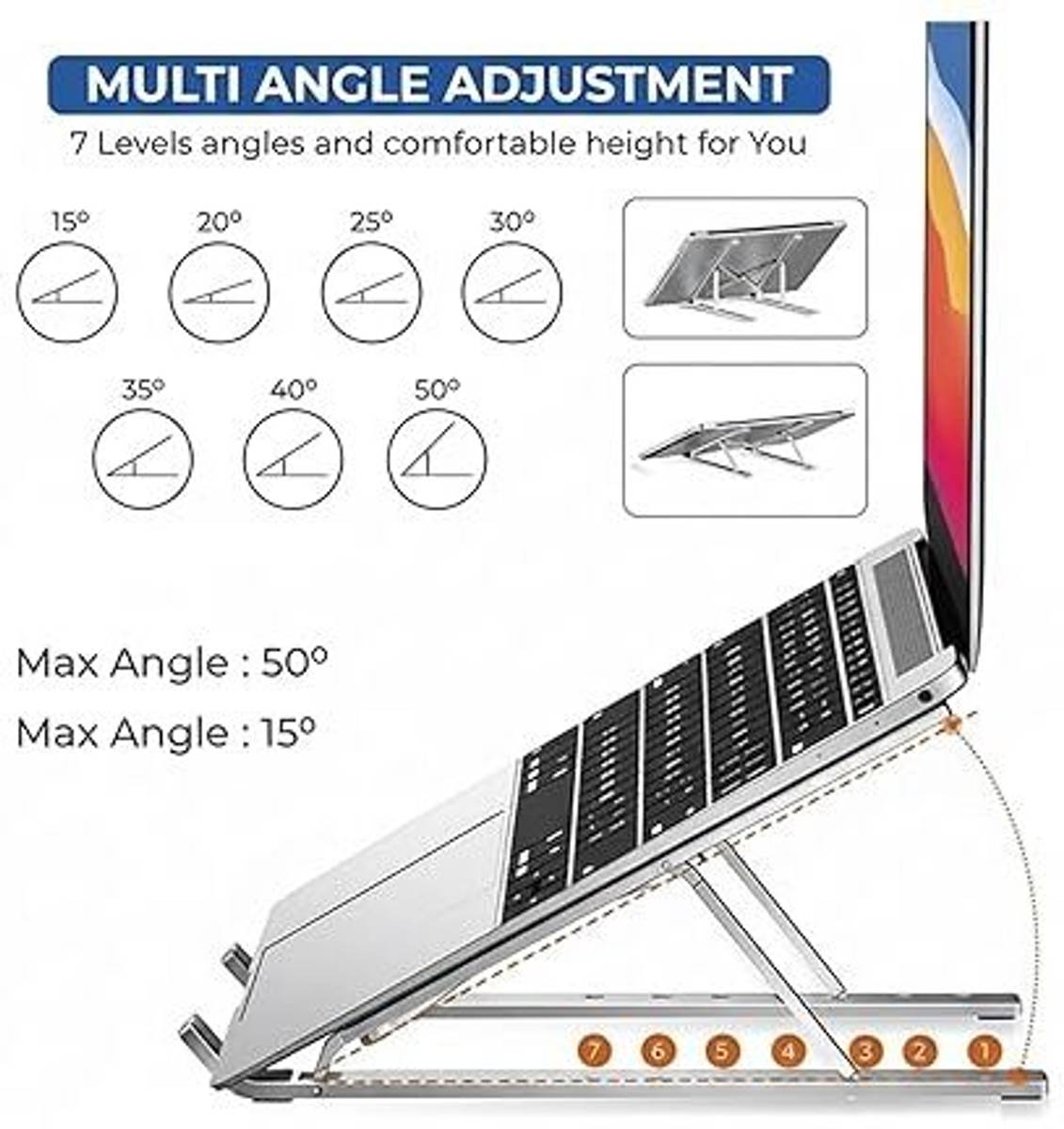SHIVAM HUB Foldable Aluminum Laptop Adjustable Portable Notebook Cooling Stand for Laptop ALS-FOLD-01 Aluminium Laptop Stand with Adjustable Height Compatible with Universal, 26 - 35 cm, 36 - 39cm, 40 - 44cm Laptops — photo 2