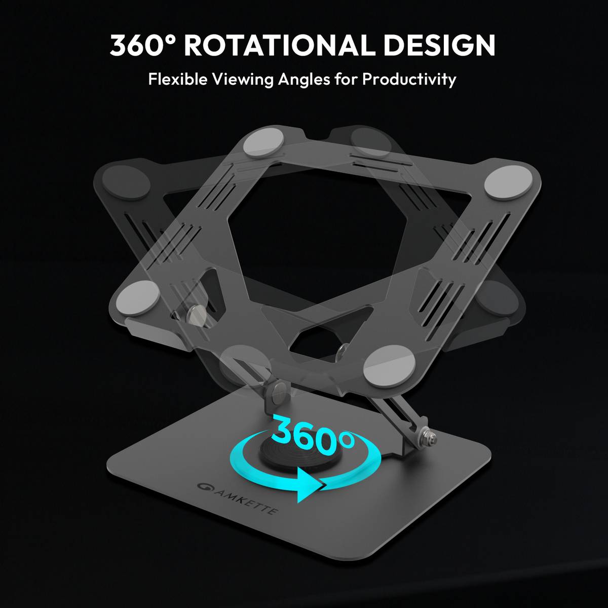 AMKETTE Ergo Hi-Rise 360 Metal 15.6 inches Carbon Steel Rotatable Laptop Stand with Adjustable Height Compatible with Universal Laptops — photo 3