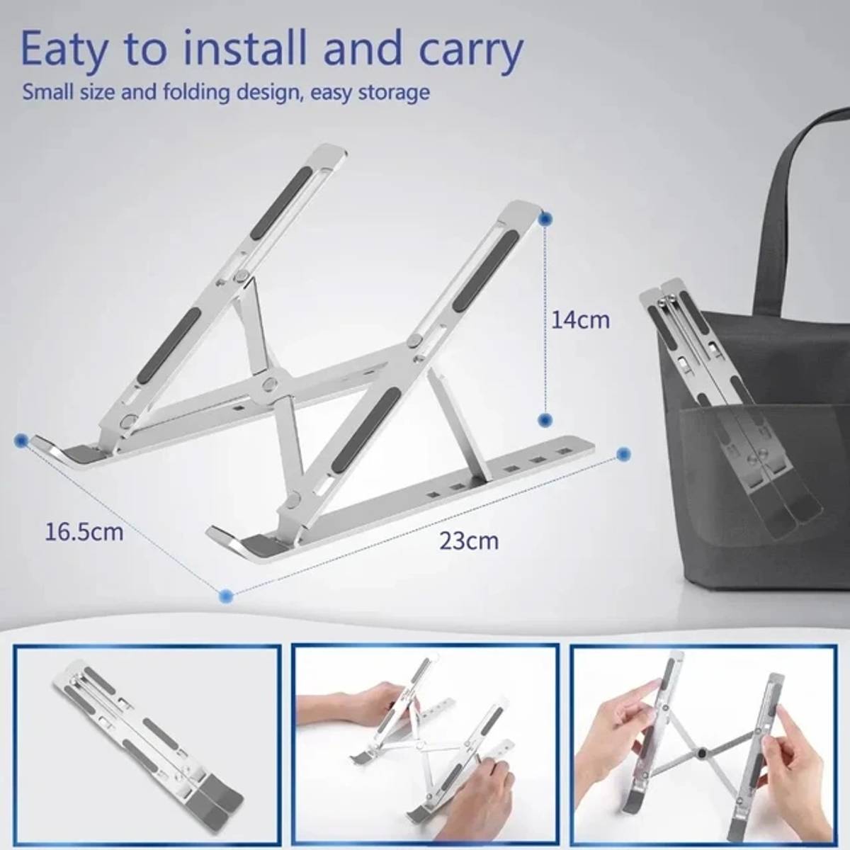 Laptop Stand Foldable stand for 14/16in Laptops & for MacBook, HP, Dell & Lenovo i-Desk Aluminium Height Adjustable / Portable Laptop Stand Aluminium Rotatable Laptop Stand with Adjustable Height Compatible with Universal Laptops — photo 4