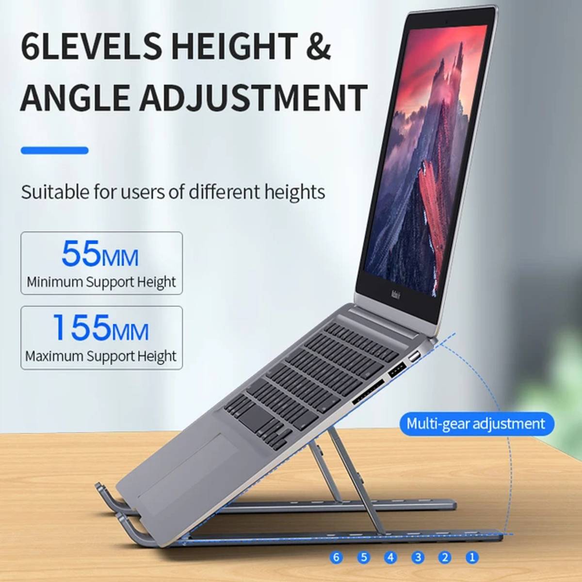 Laptop Stand Foldable stand for 14/16in Laptops & for MacBook, HP, Dell & Lenovo i-Desk Aluminium Height Adjustable / Portable Laptop Stand Aluminium Rotatable Laptop Stand with Adjustable Height Compatible with Universal Laptops — photo 3