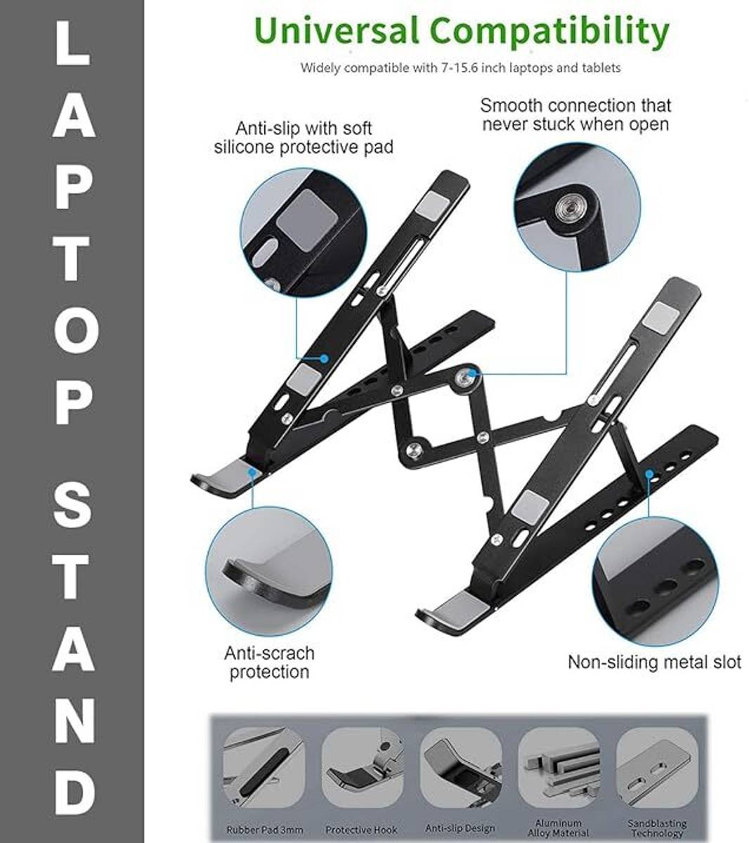 Flipkart SmartBuy Stainless Steel Laptop Stand Adjustable and Foldable Aluminium Rotatable Laptop Stand with Adjustable Height Compatible with Universal Laptops — photo 5