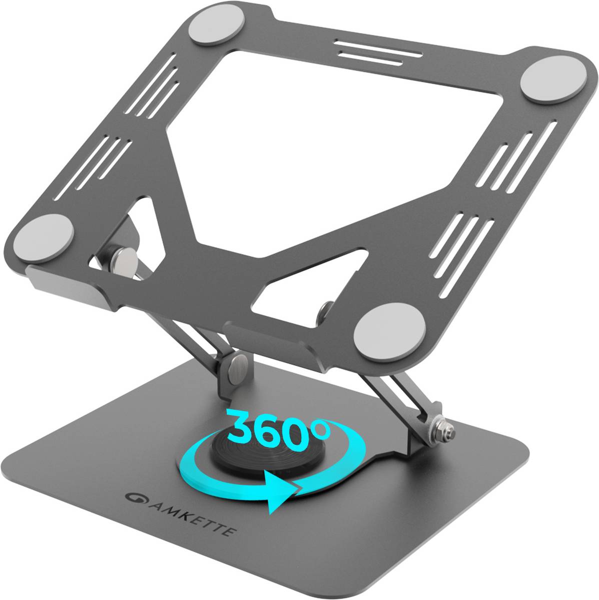 AMKETTE Ergo Hi-Rise 360 Metal 15.6 inches Carbon Steel Rotatable Laptop Stand with Adjustable Height Compatible with Universal Laptops
