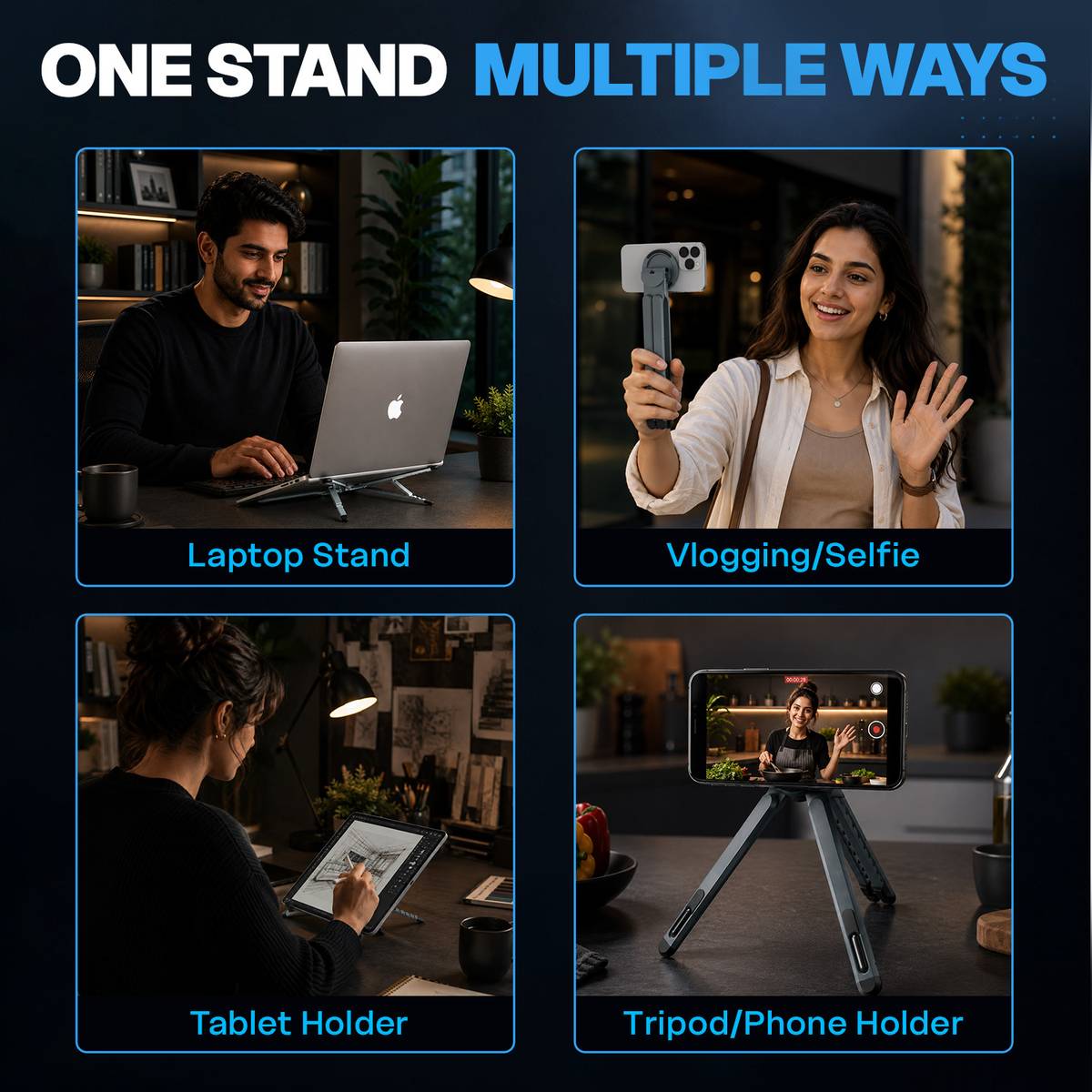 AMKETTE Ergo Fold Pro 4 in 1 Laptop Stand Metal, 8 Level Height, Rotatable MagSafe Mount Aluminium Rotatable Laptop Stand with Adjustable Height Compatible with Universal Laptops — photo 2