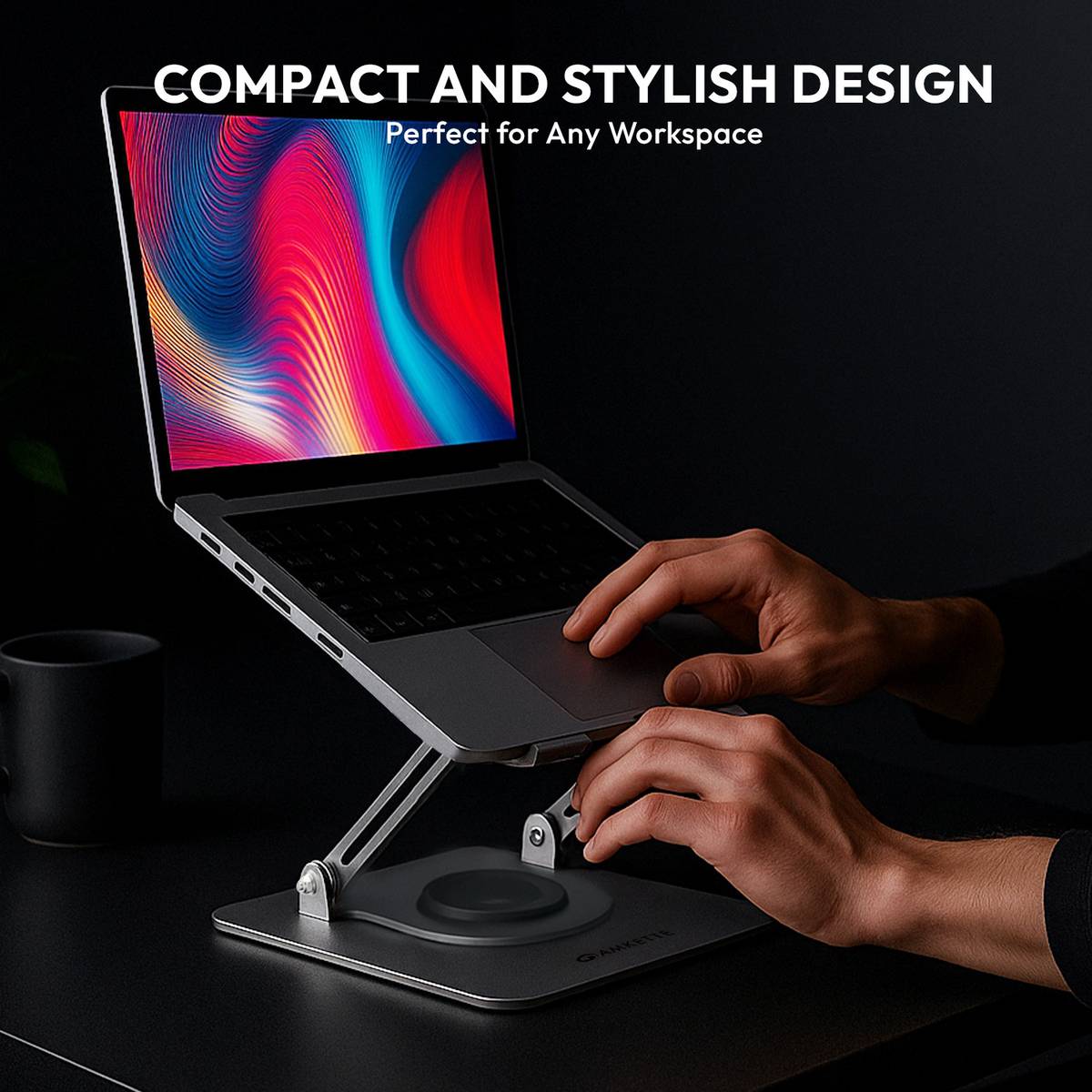 AMKETTE Ergo Hi-Rise 360 Metal 15.6 inches Carbon Steel Rotatable Laptop Stand with Adjustable Height Compatible with Universal Laptops — photo 4