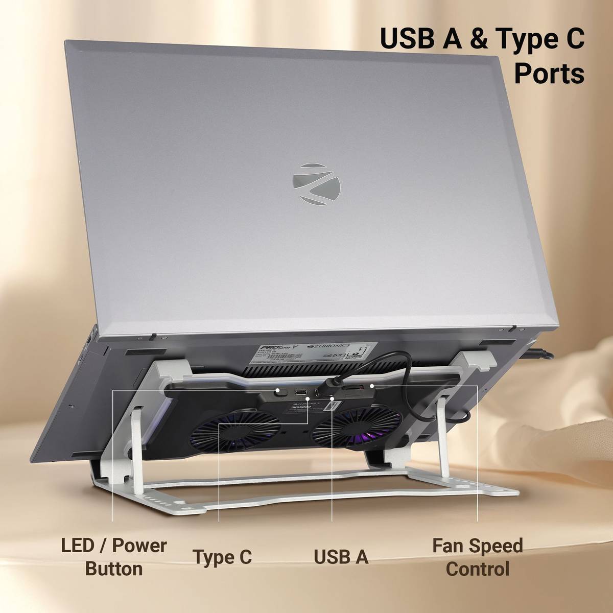 ZEBRONICS Zeb-NS5000 Steel Laptop Stand with Adjustable Height with Speed Controller and 7 Adjustable Levels - Compatible with 40 - 44cm Laptops — photo 5