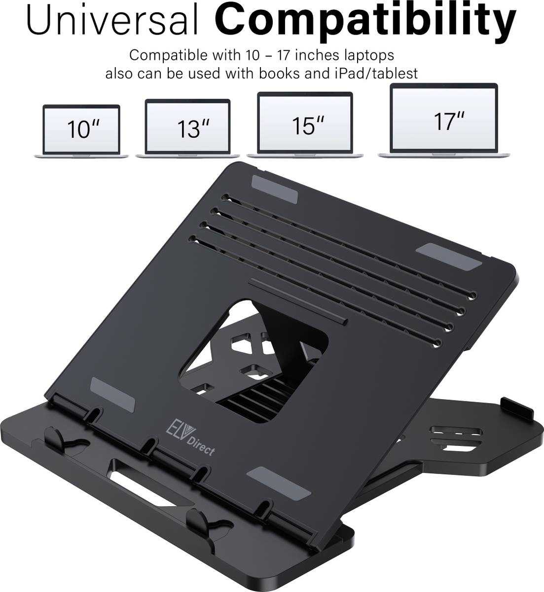 ELV DIRECT Adjustable Foldable Laptop Stand Laptop Tabletop Stand for Desk Foldable ABSLAPSTNDBLK11 Plastic Desk Stand Laptop Stand with Adjustable Height Compatible with Universal Laptops — photo 5