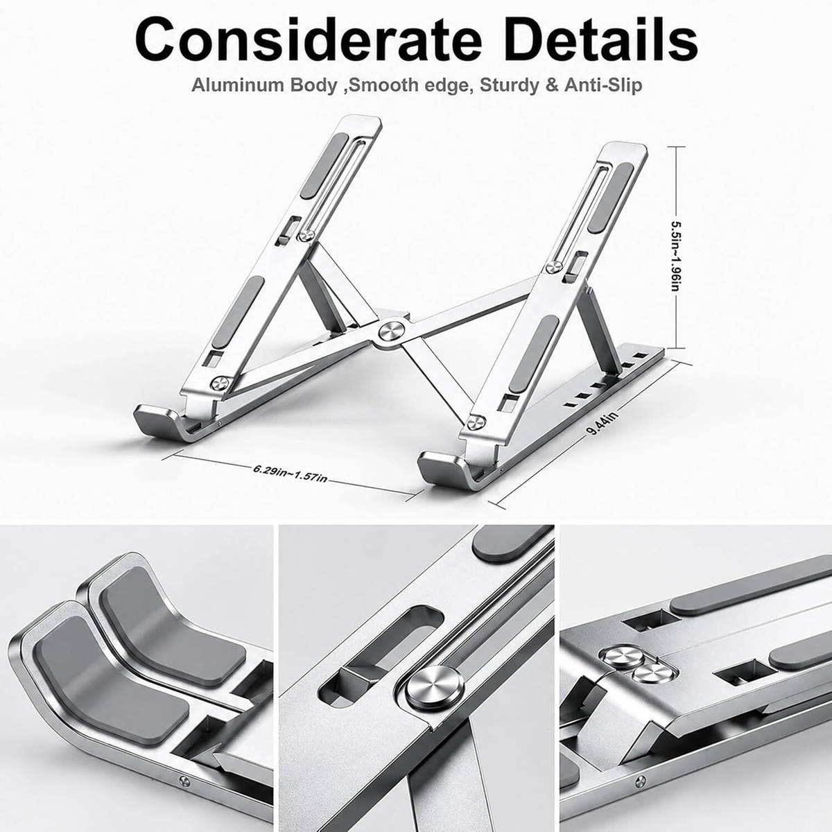 HRMEnterprise16 FlexiLift Pro Adjustable Aluminium Foldable Ergonomic Laptop Stand Laptop Stand Aluminium Laptop Stand with Adjustable Height Compatible with 26 - 35 cm Laptops — photo 3