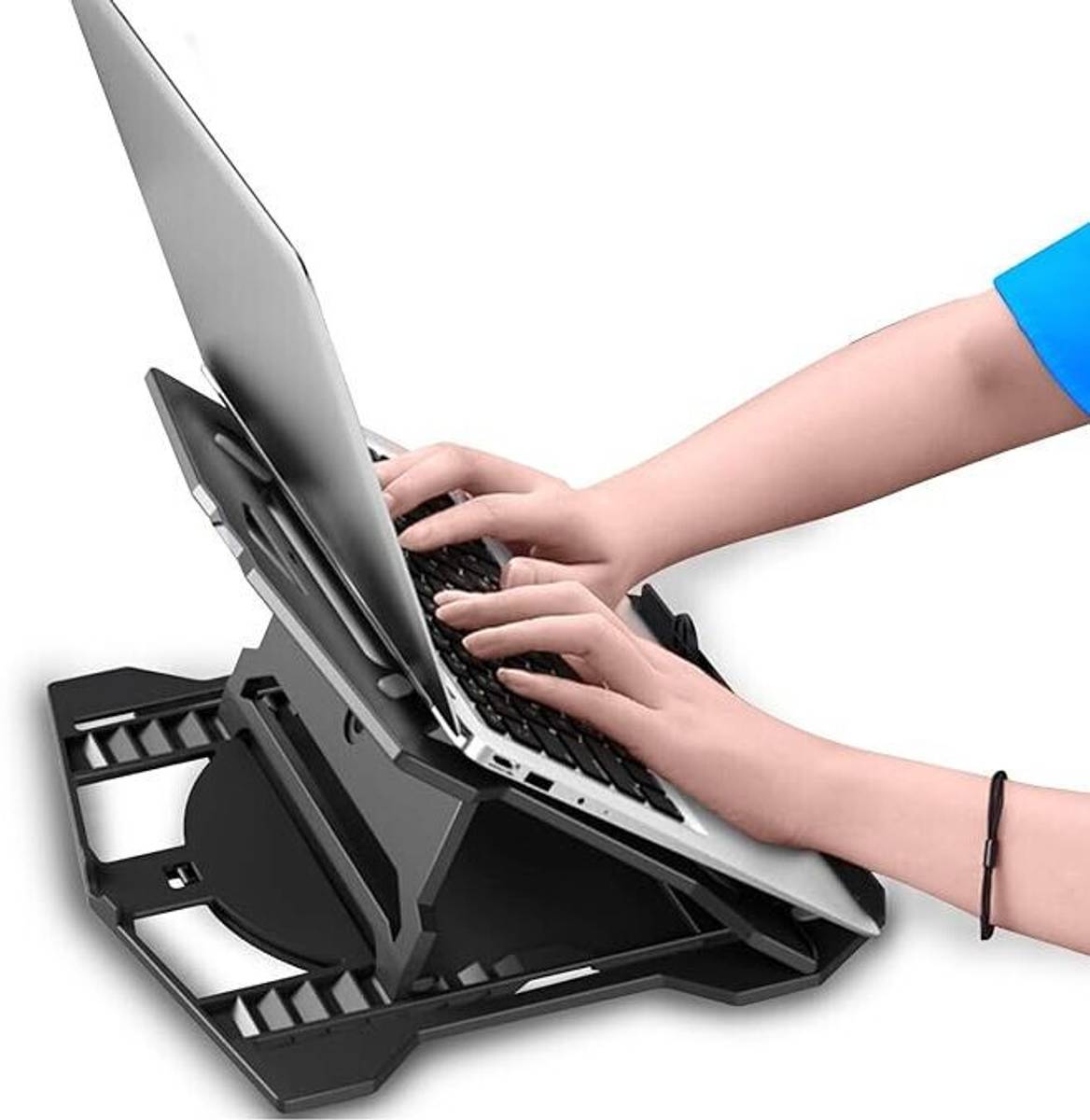2-in-1 Laptop and Mobile Stand Foldable, Adjustable, Ventilated, Anti-Slip, Heat Dissipation, Portable, Lightweight, Compatible with All Laptops Up to 15.6" Polypropylene Laptop Stand with Adjustable Height Compatible with Universal Laptops — photo 2