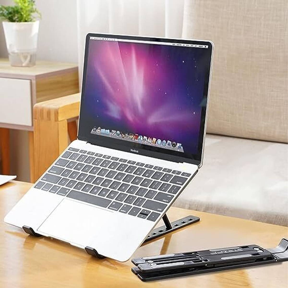 Aluminum Laptop Stand Foldable, Adjustable, Ventilated, Up to 15.6''(Black) Aluminium Laptop Stand with Adjustable Height Compatible with 40 - 44cm Laptops — photo 3