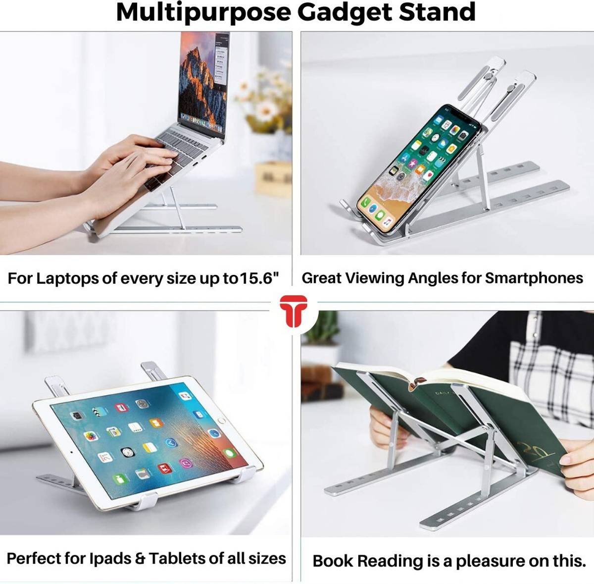 WorkMate 6-in-1 Height Adjustable Aluminum Stand, Compatible with All Laptops of 10-15.6" TS1 Aluminium Rotatable Laptop Stand with Adjustable Height Compatible with 36 - 39cm Laptops — photo 5