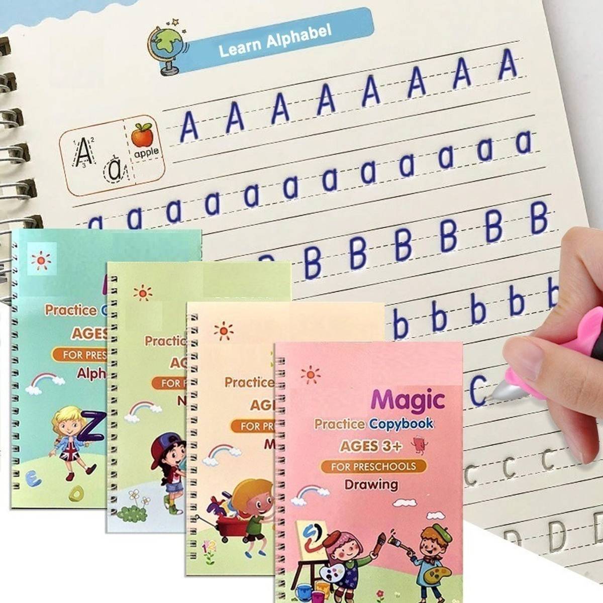 Magic practice copy book for preschool child 4Book+10Refills