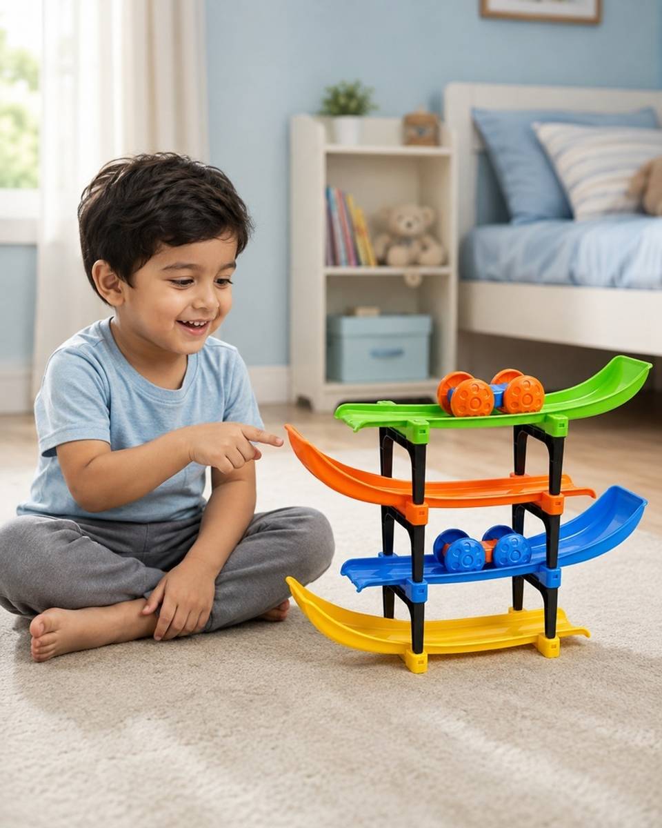 Multicolor 4-Level Car Ramp Racer Toy with 2 Mini Cars for Kids Indoor Play — photo 3