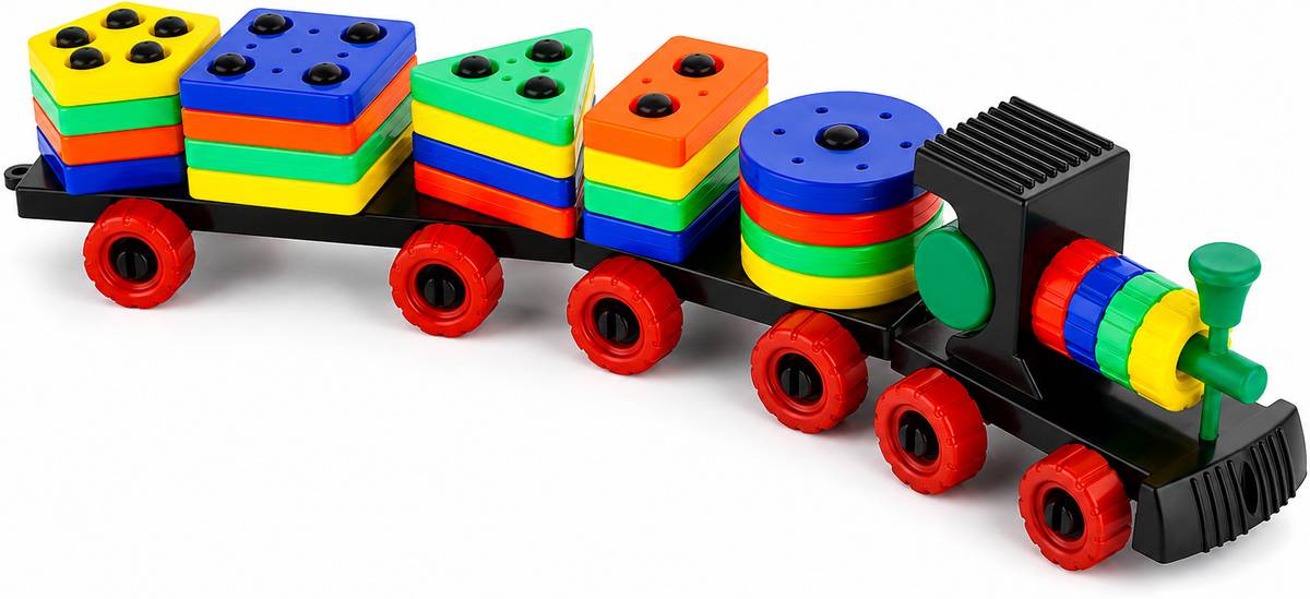 Amazely Geometric Train Blocks Shape Sorting & Colour Stacking Toys for Preschool Kids