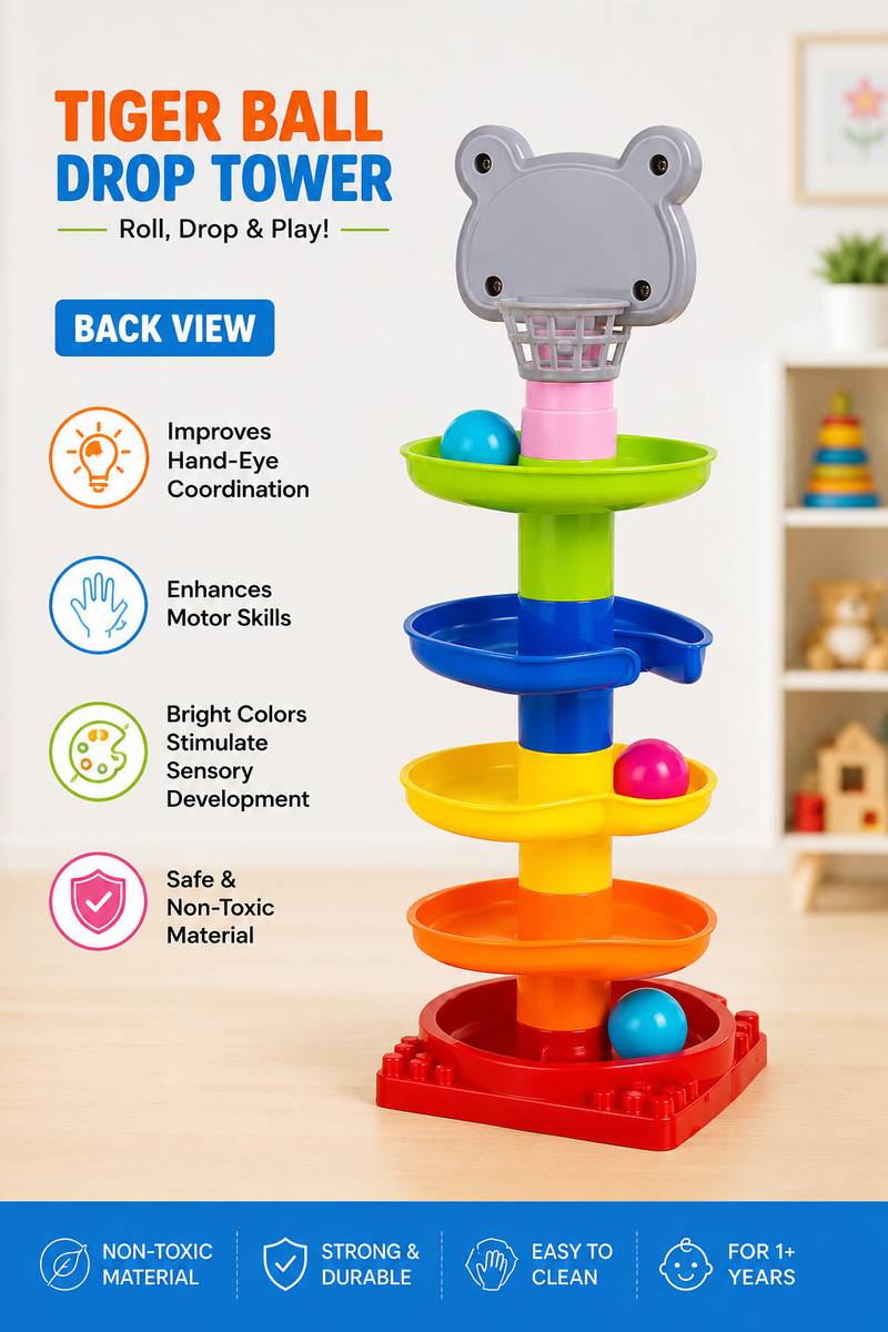 Tiger Ball Run Tower Toy | Colorful Stacking Track Toy for Toddlers Age 1-3 — photo 2