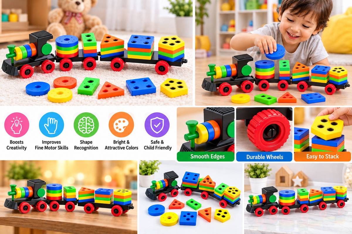 Mira Farmcraft Amazely Geometric Train Blocks Shape Sorting & Colour Stacking Toys for Preschool Kids — photo 4