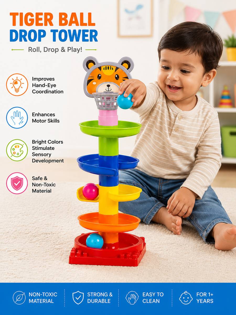 Tiger Ball Run Tower Toy | Colorful Stacking Track Toy for Toddlers Age 1-3 — photo 4
