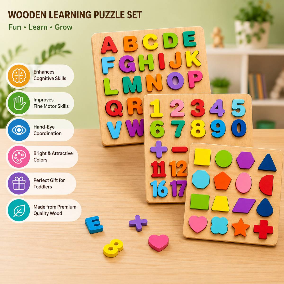 PRIVATECAVE ABCD Board ,alphabet and shape ABCD Puzzle Set number and shape puzzle set