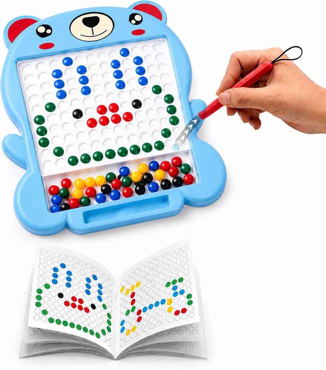 Little B Bear Shape Magnetic Drawing Board Toy with Color Beads & Pen for Kids.