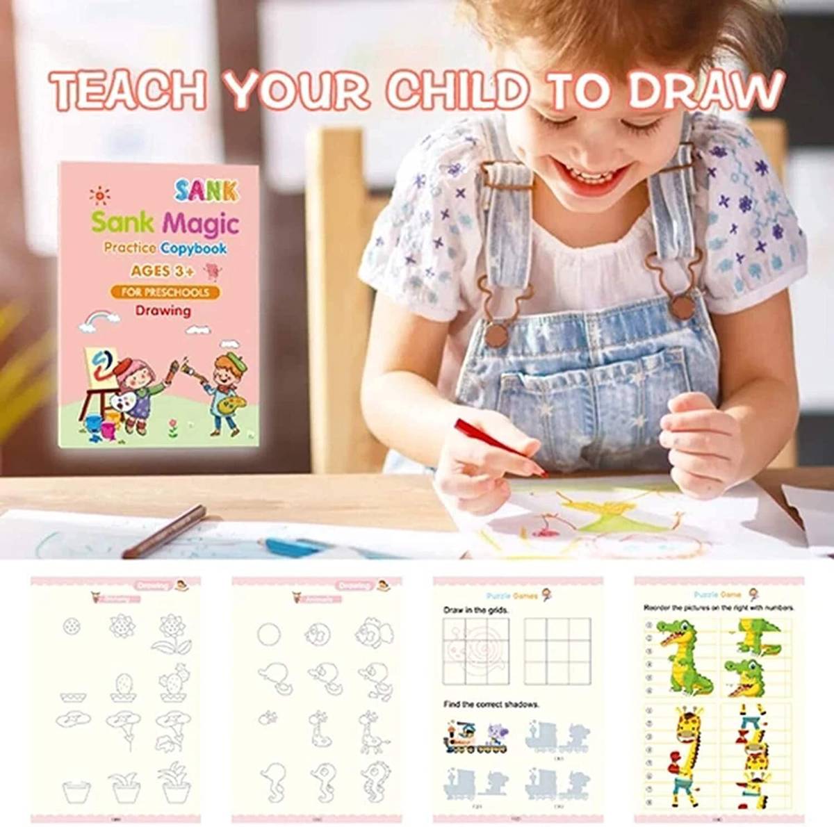 QERINKLE Sank Magic Practice Copybook Number Tracing Book for Preschoolers with Pen — photo 5