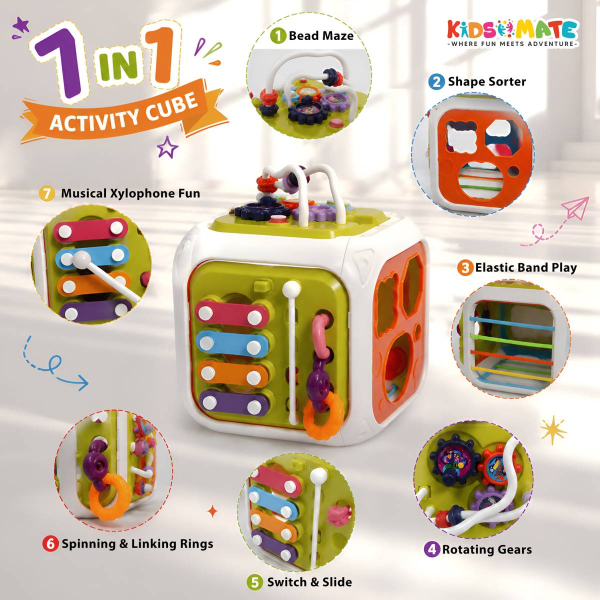Kidsmate 7 in 1 Montessori Shape Sorter Activity Cube for babies 6 to 18 months — photo 4